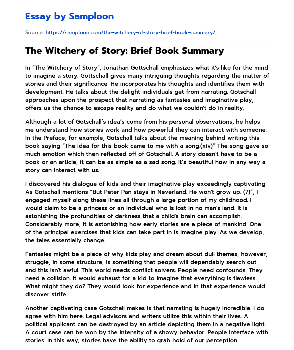 The Witchery of Story: Brief Book Summary essay