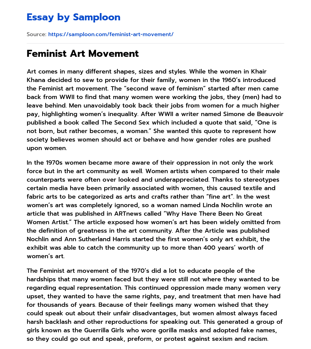 Feminist Art Movement essay