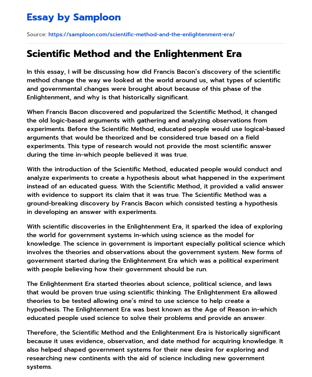Scientific Method and the Enlightenment Era essay