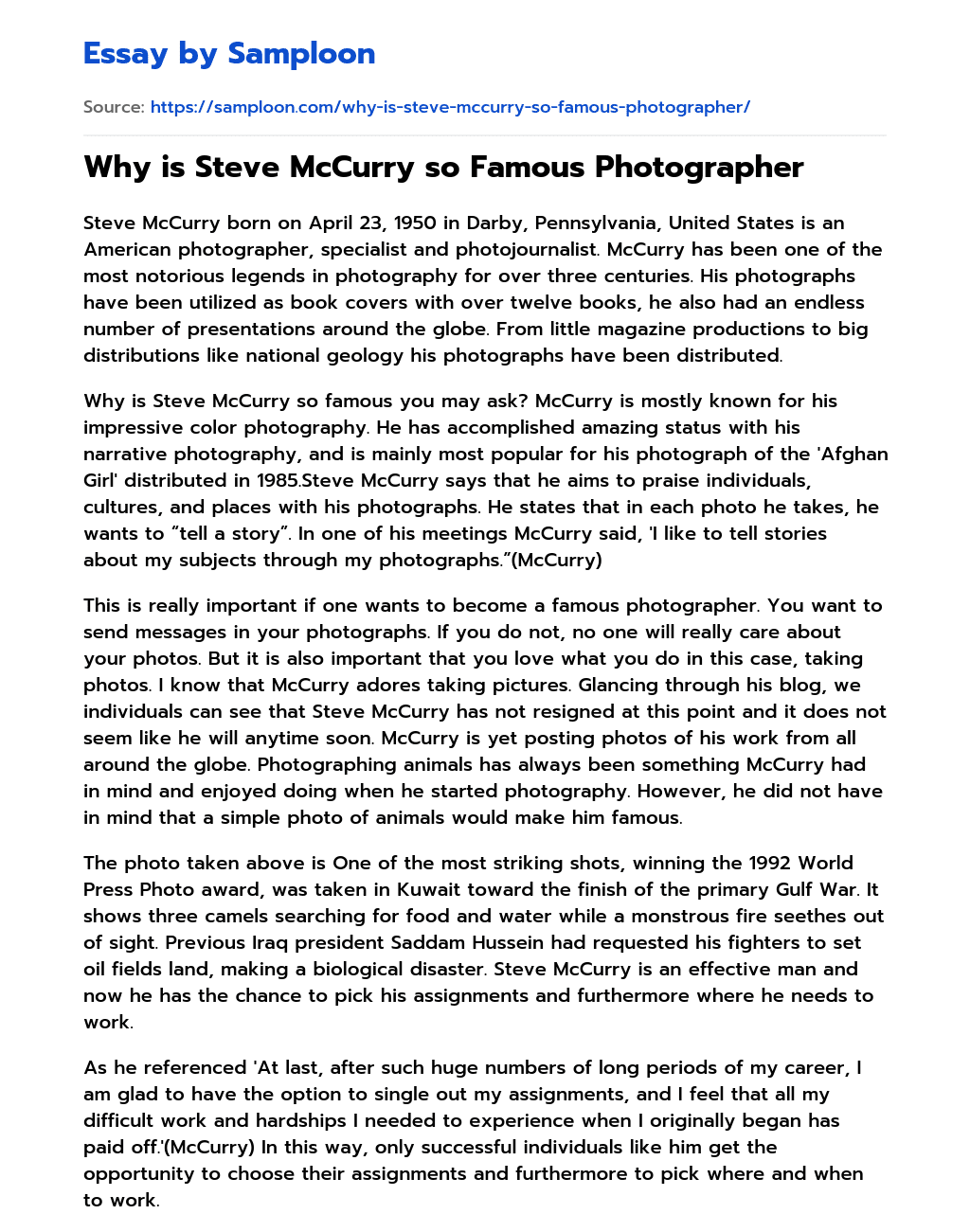 Why is Steve McCurry so Famous Photographer essay