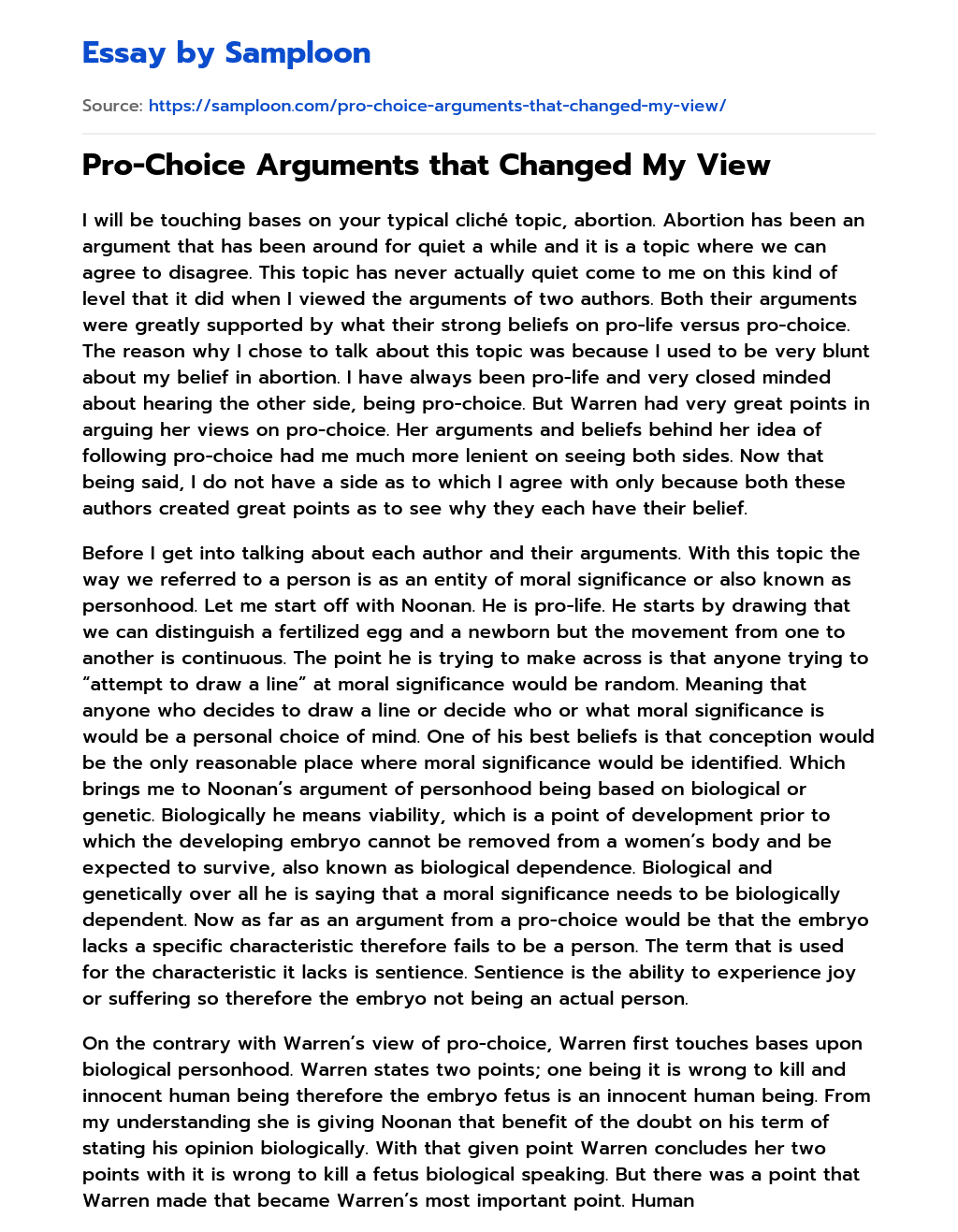 Pro-Choice Arguments that Changed My View essay