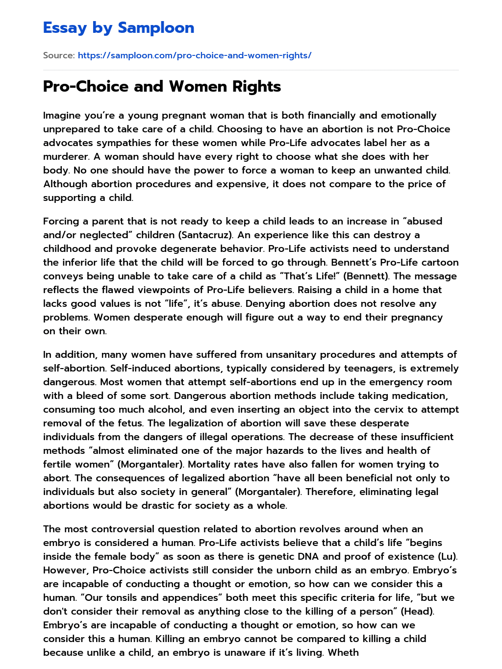 Pro-Choice and Women Rights essay