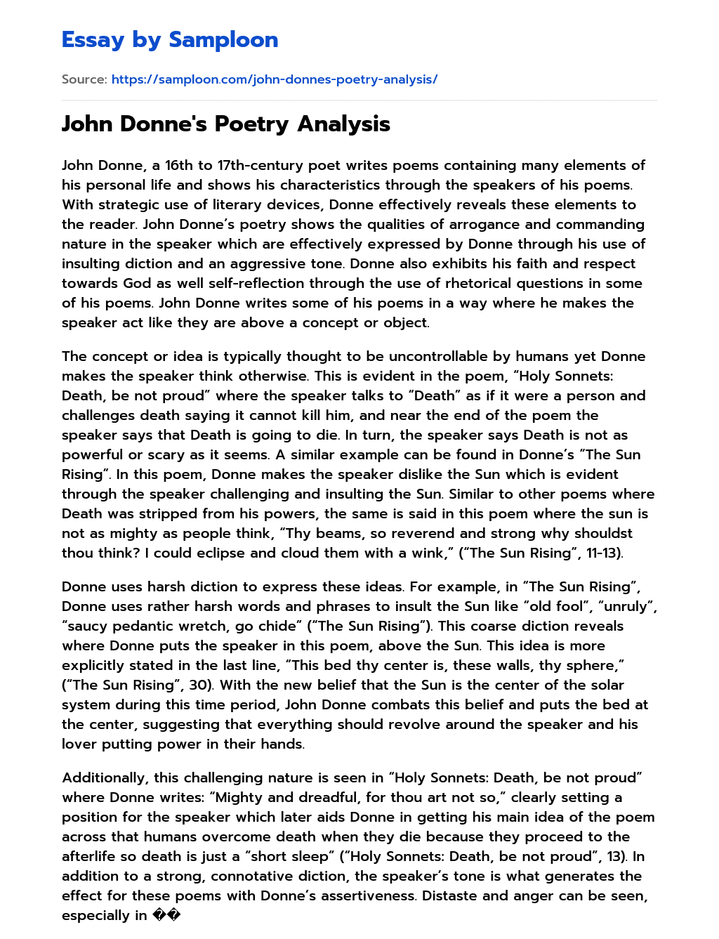 John Donne’s Poetry Analysis essay