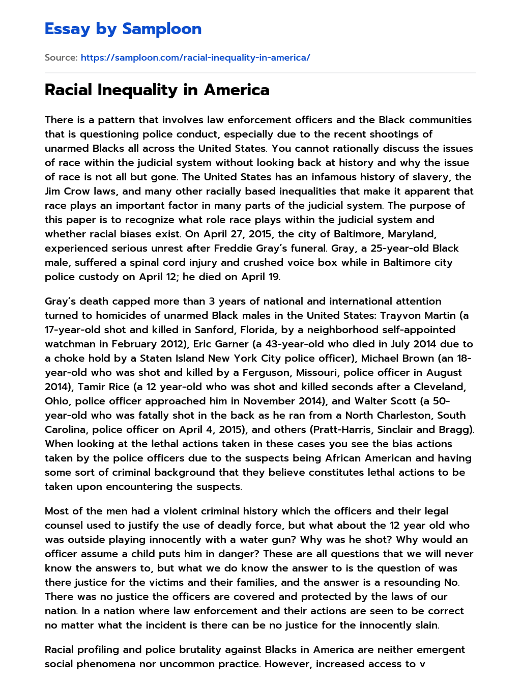 racial inequality intro essay