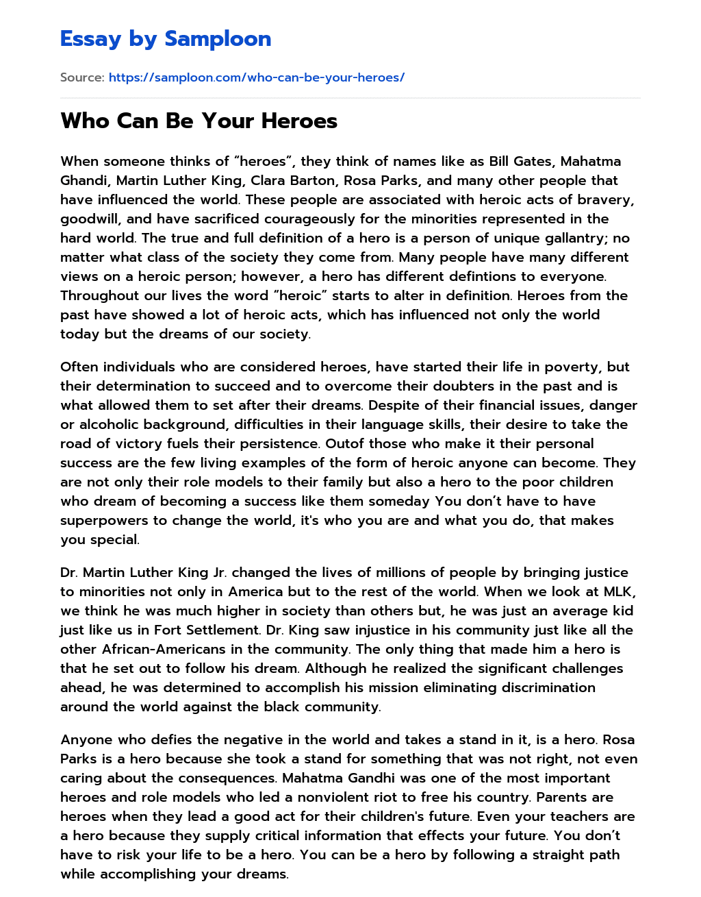 Who Can Be Your Heroes essay