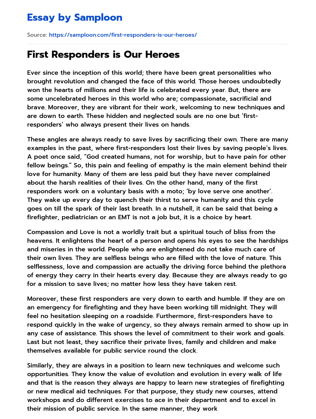First Responders is Our Heroes essay