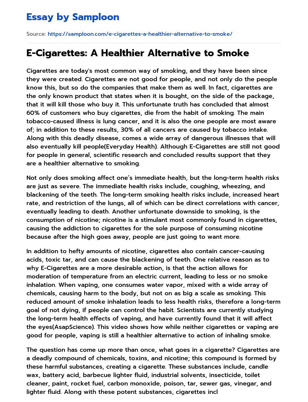 E-Cigarettes: A Healthier Alternative to Smoke essay