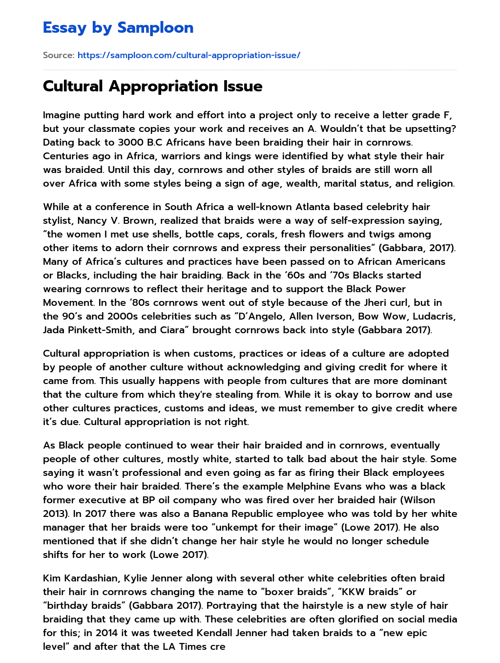 essay about cultural appropriation