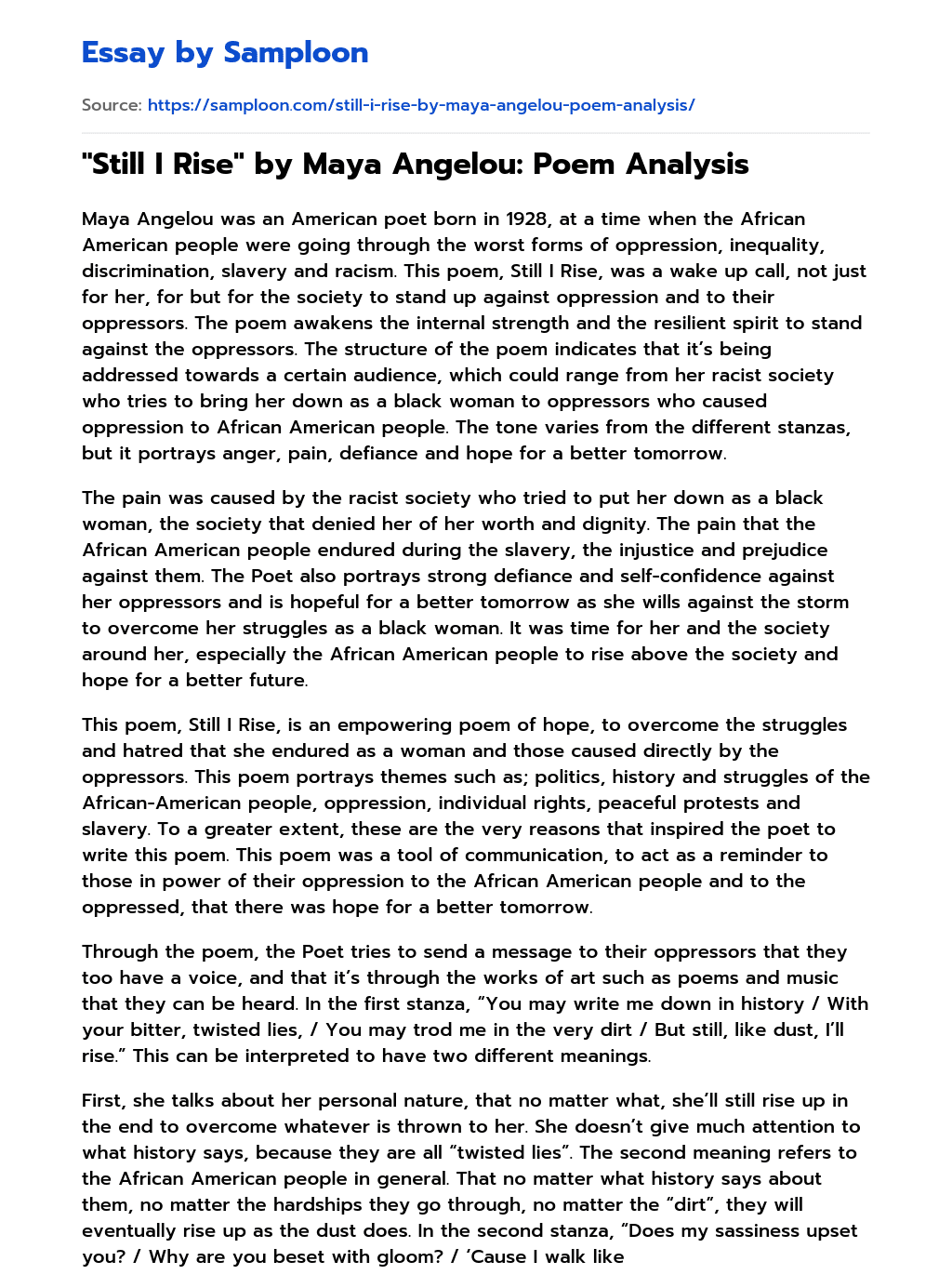 Still I Rise Poem Annotated Sitedoct