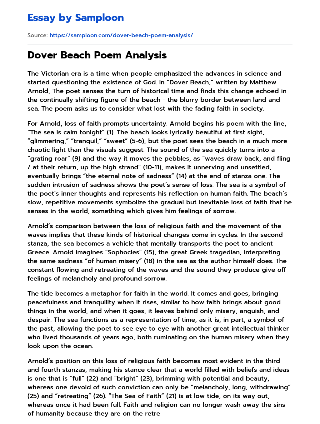 Dover Beach Poem Analysis essay