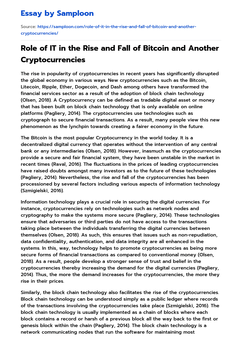 Role of IT in the Rise and Fall of Bitcoin and Another Cryptocurrencies essay