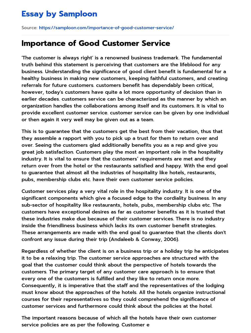 essay about good customer service