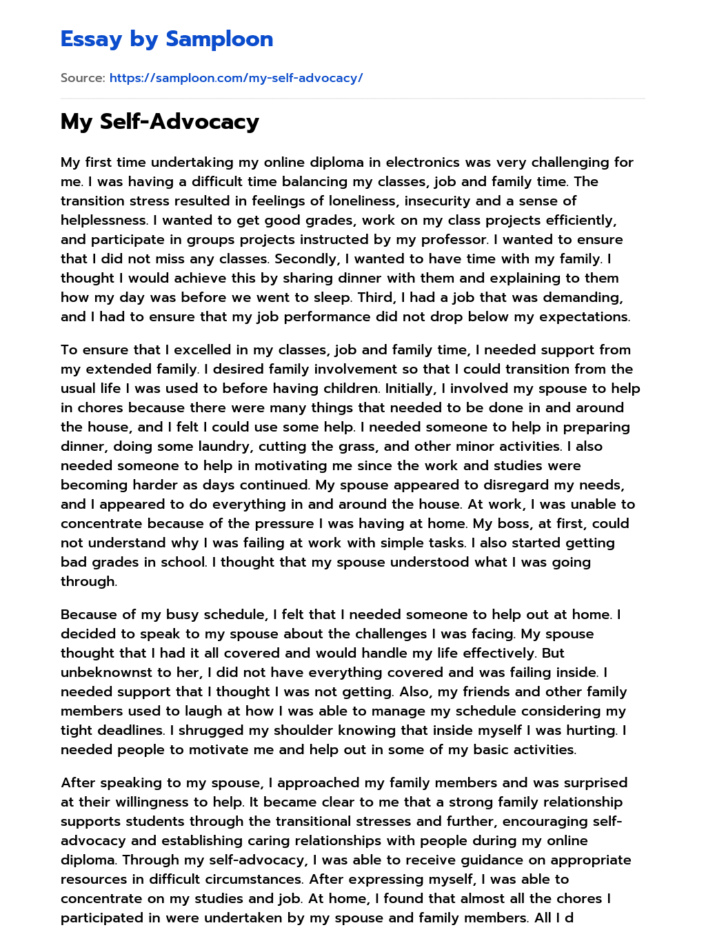 My Self-Advocacy Personal Essay essay