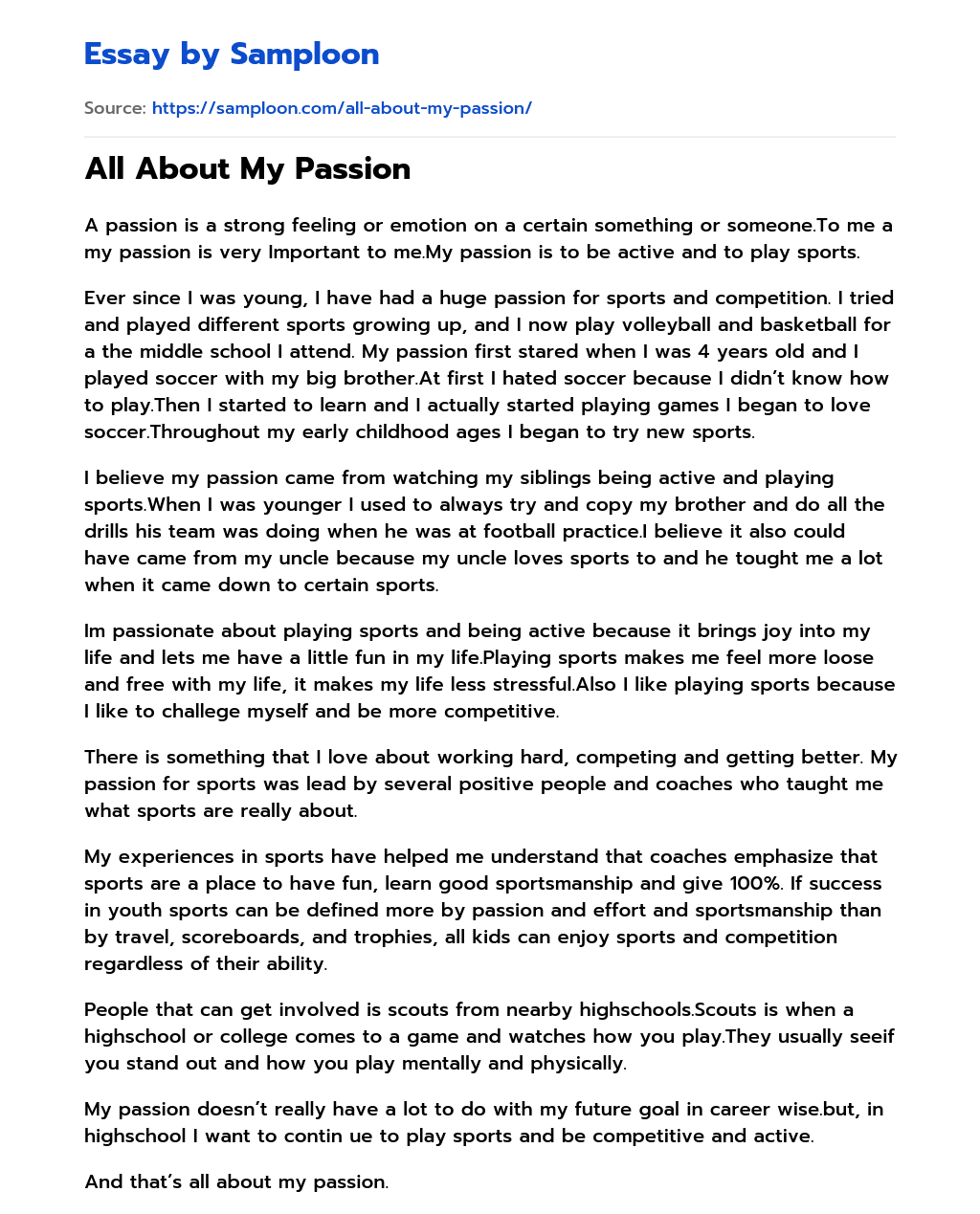 passion project essay examples