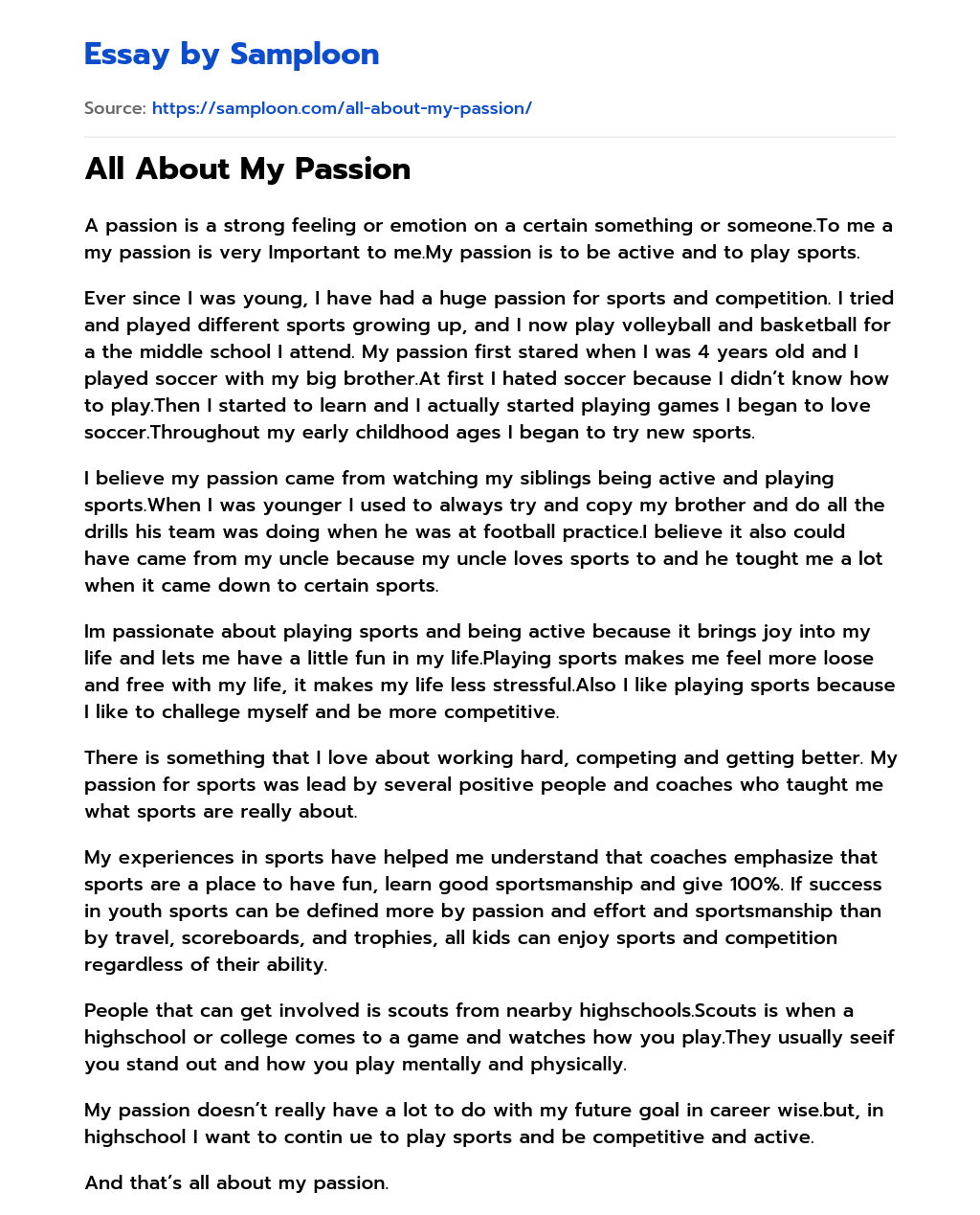 my passion essay 150 words