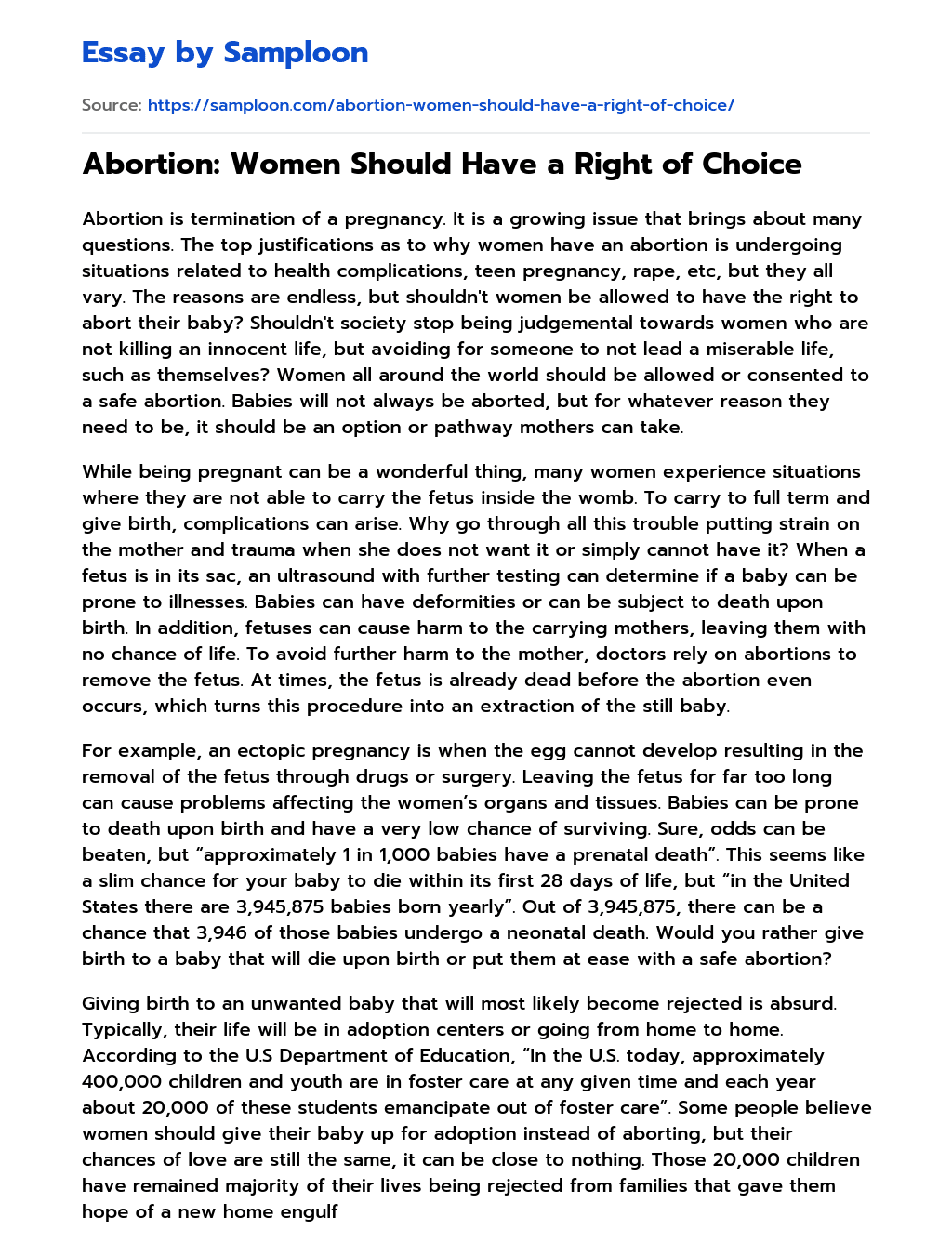Abortion: Women Should Have a Right of Choice essay