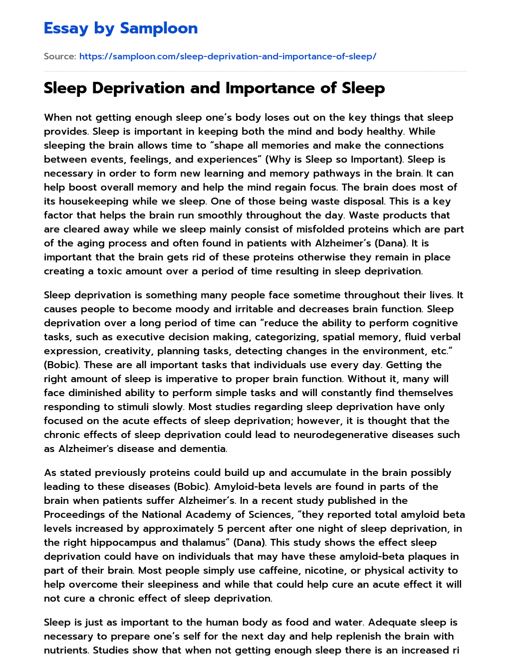 sleep deprivation research paper topics