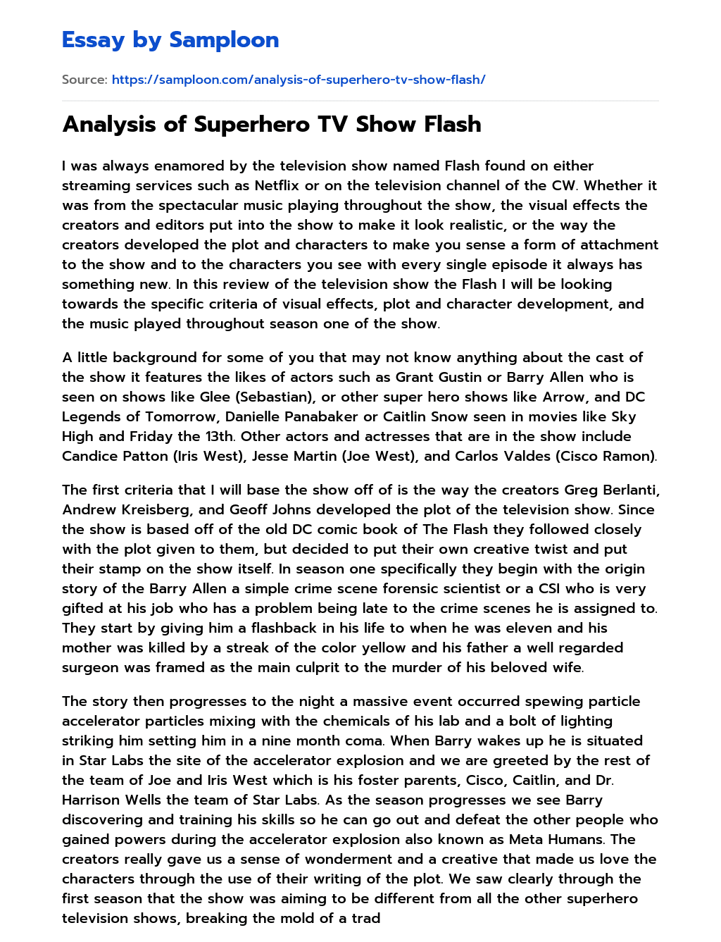 Analysis of Superhero TV Show Flash essay