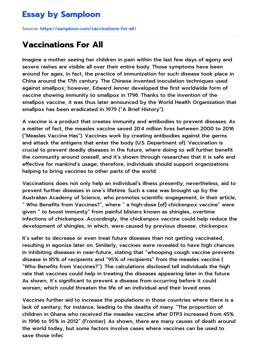 Vaccinations For All essay