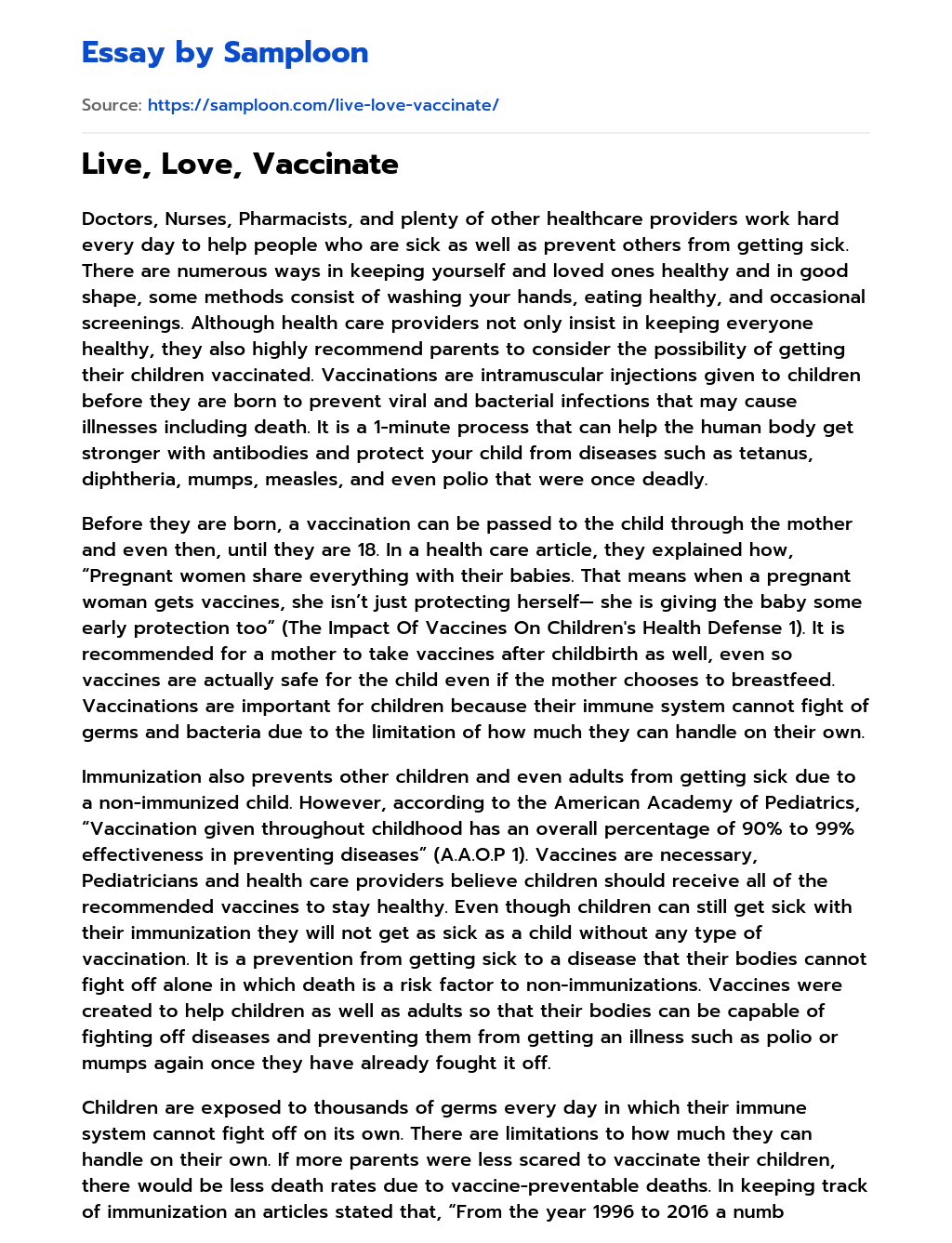 Live, Love, Vaccinate essay