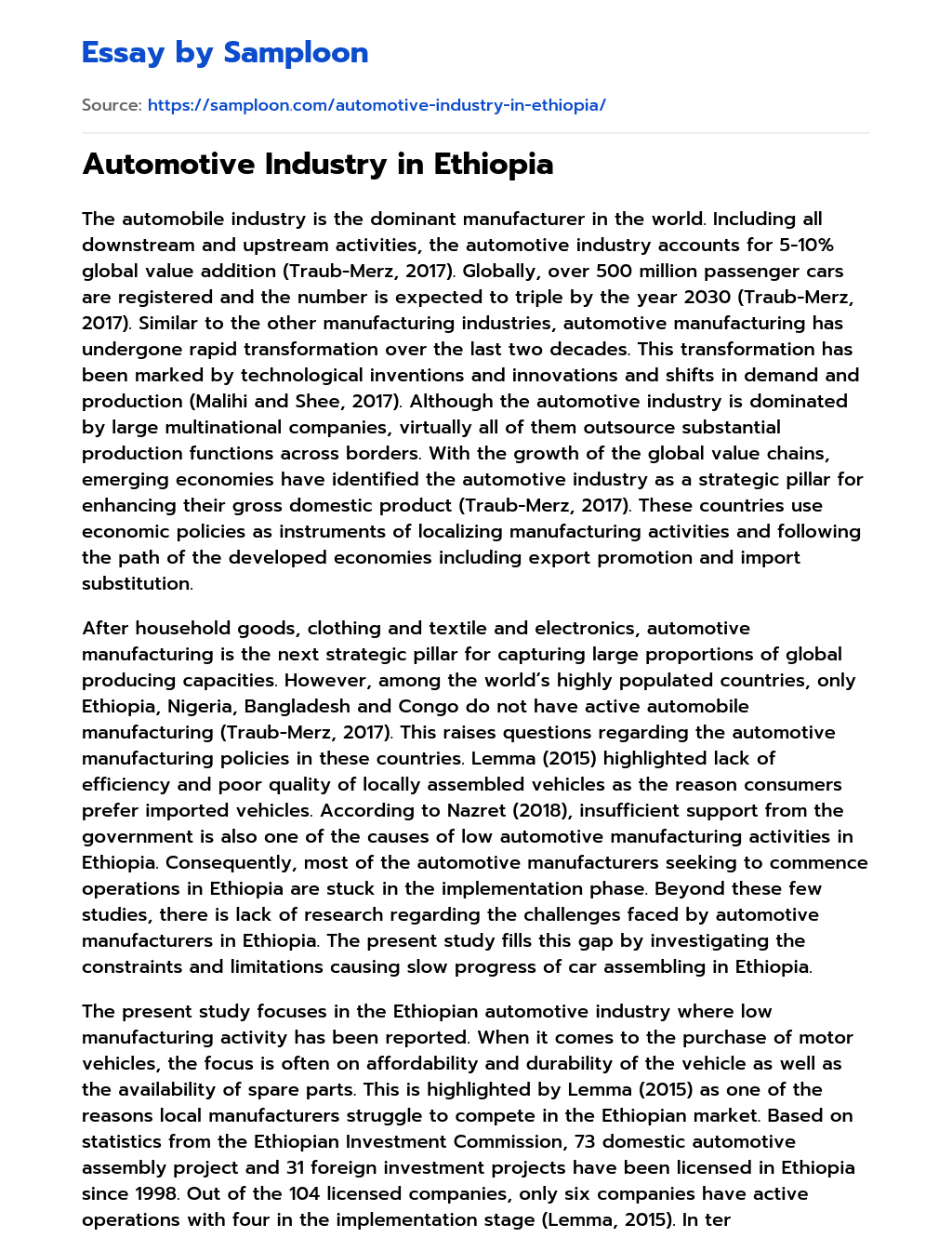 Automotive Industry in Ethiopia essay