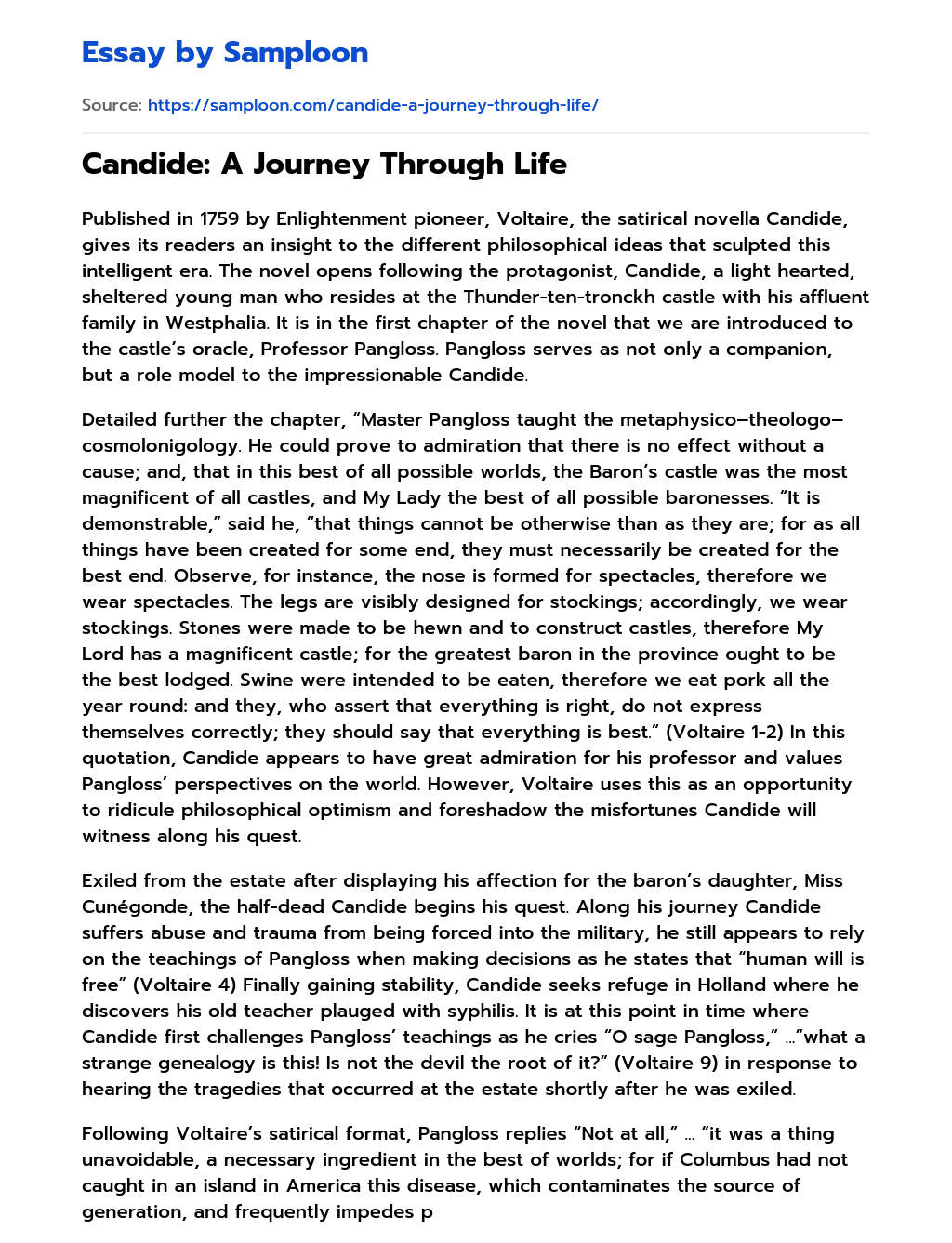 Candide: A Journey Through Life Summary essay