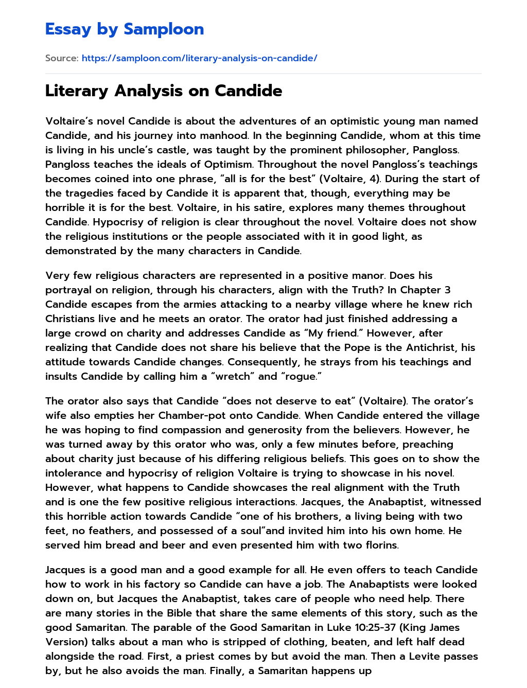 Literary Analysis on Candide essay