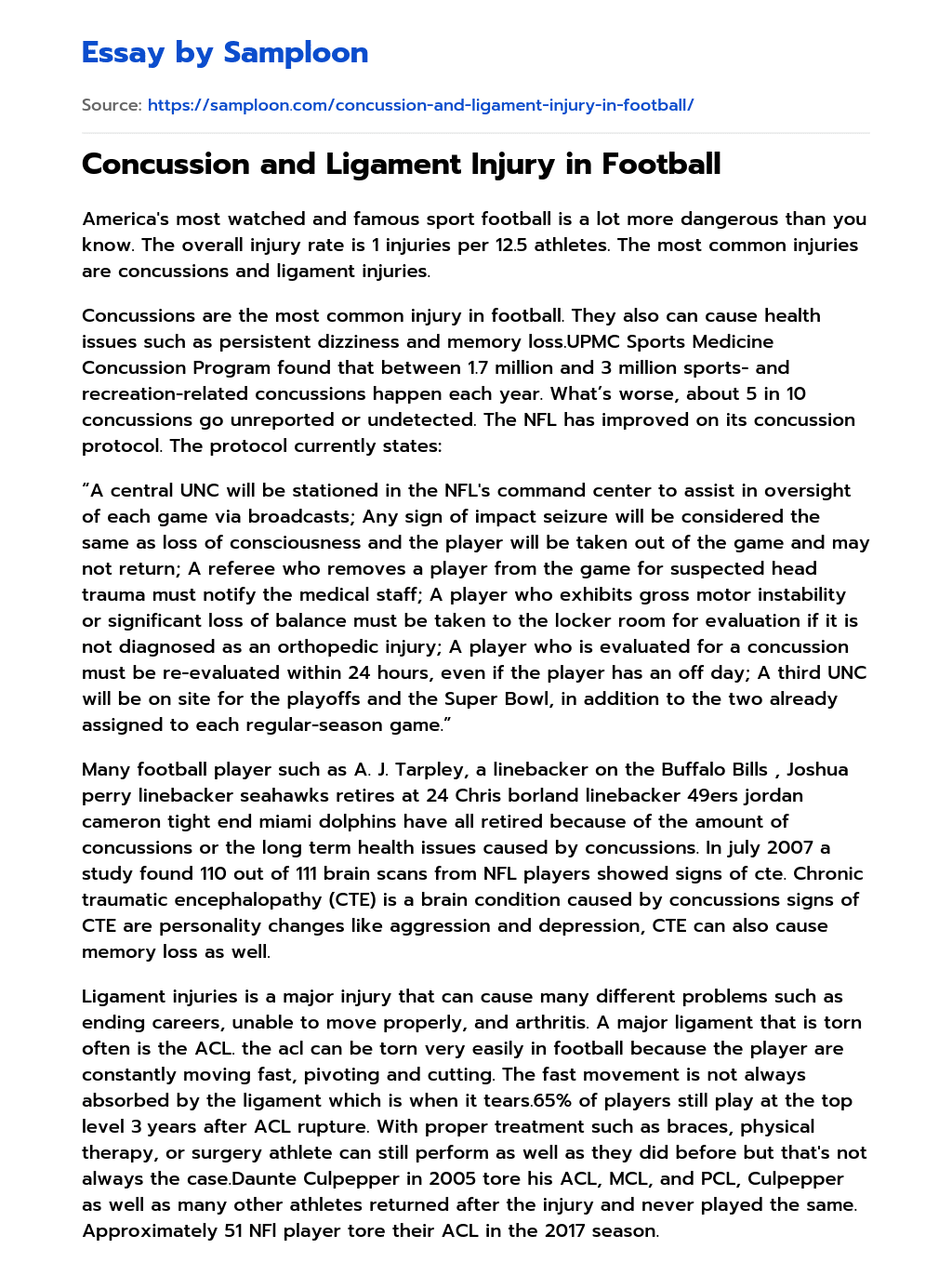 argumentative essay on football concussions