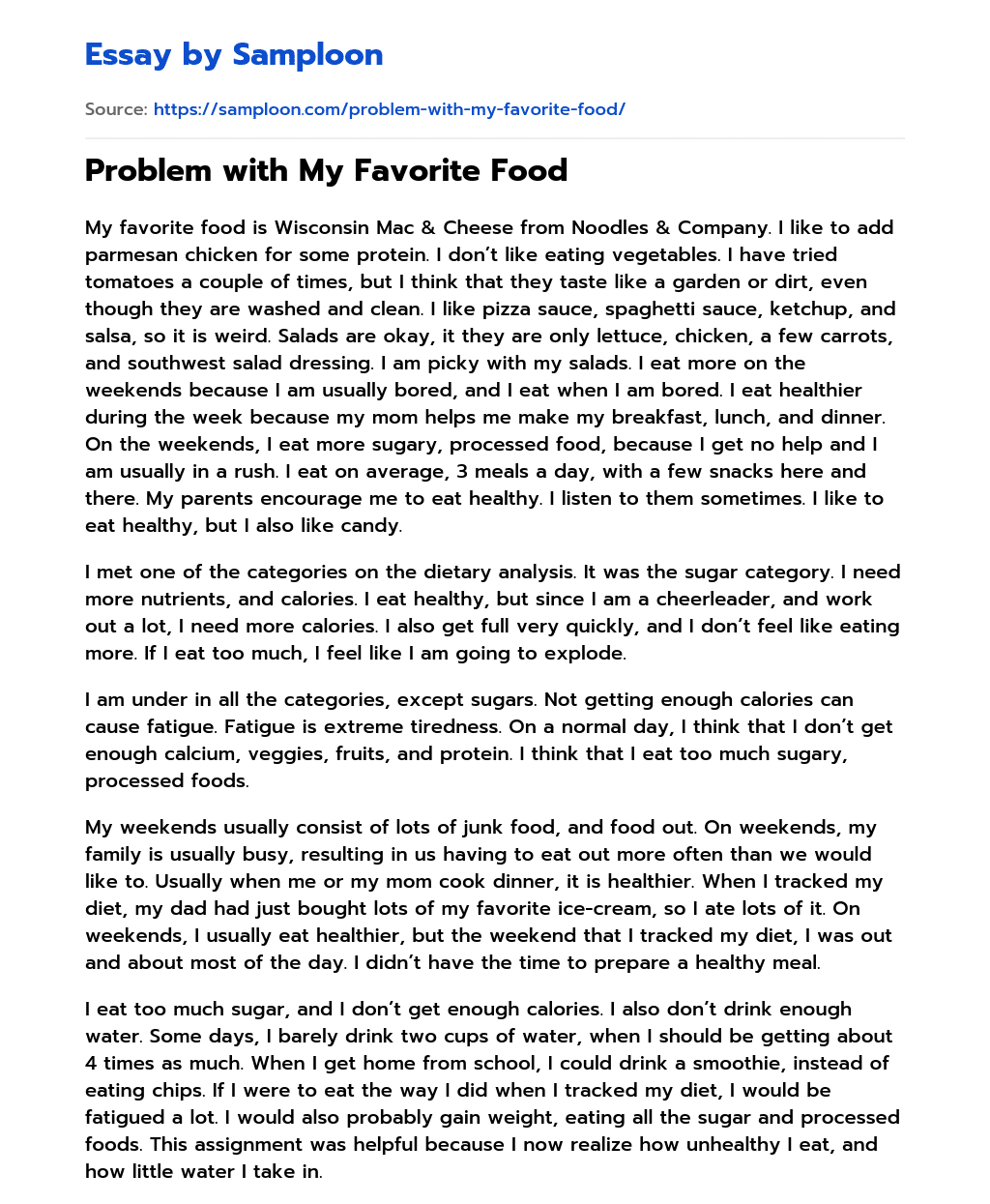 Problem with My Favorite Food essay