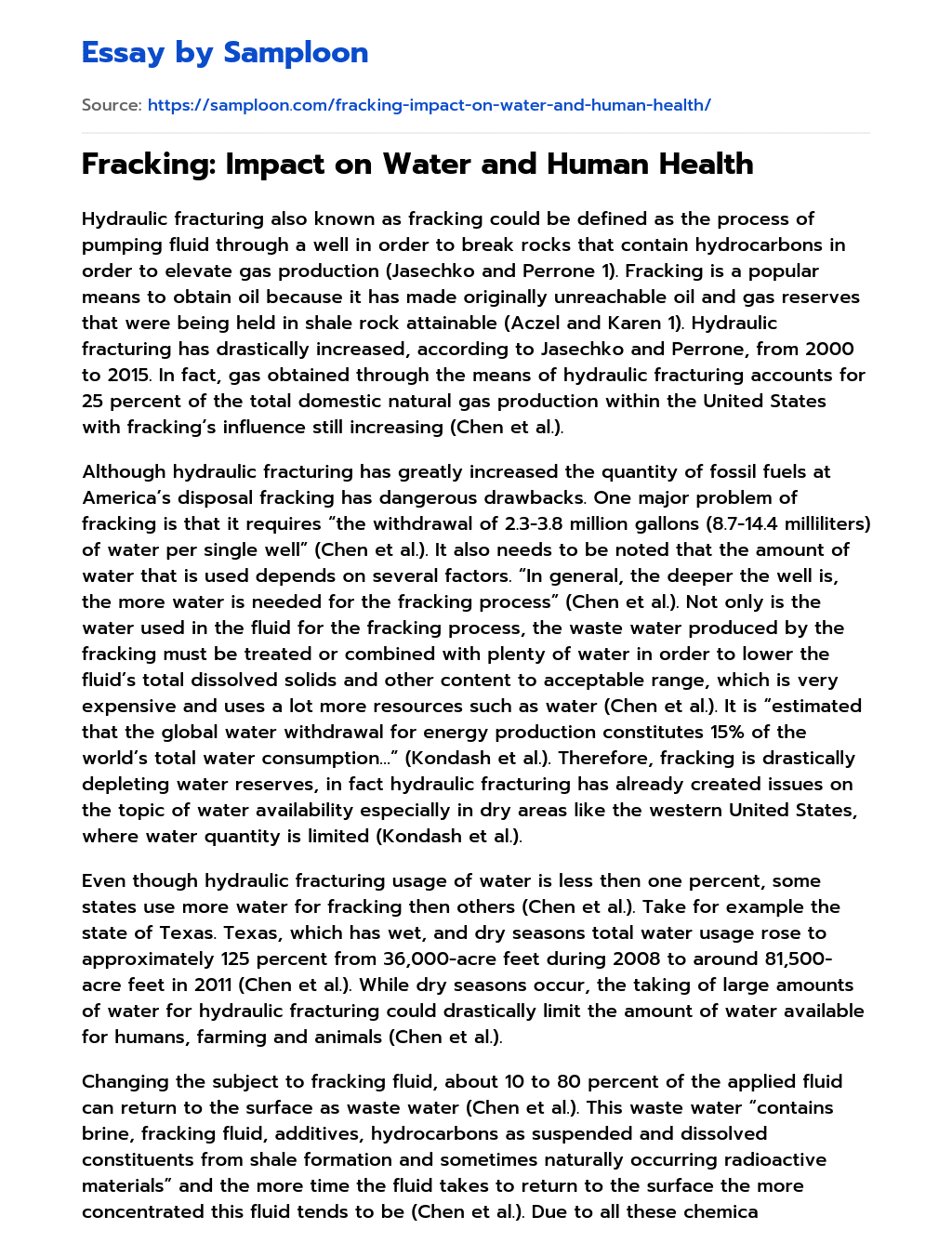Fracking: Impact on Water and Human Health  essay