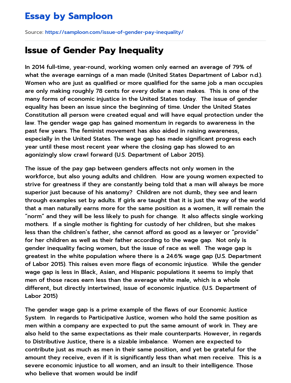 Issue of Gender Pay Inequality essay