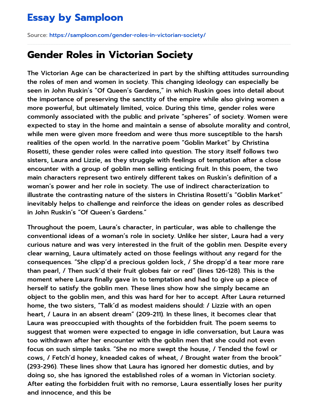 Gender Roles in Victorian Society essay
