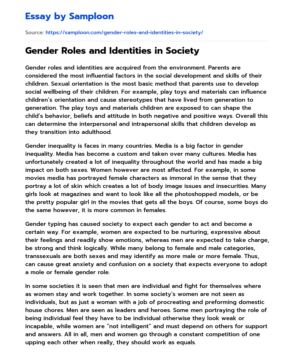 Gender Roles and Identities in Society essay