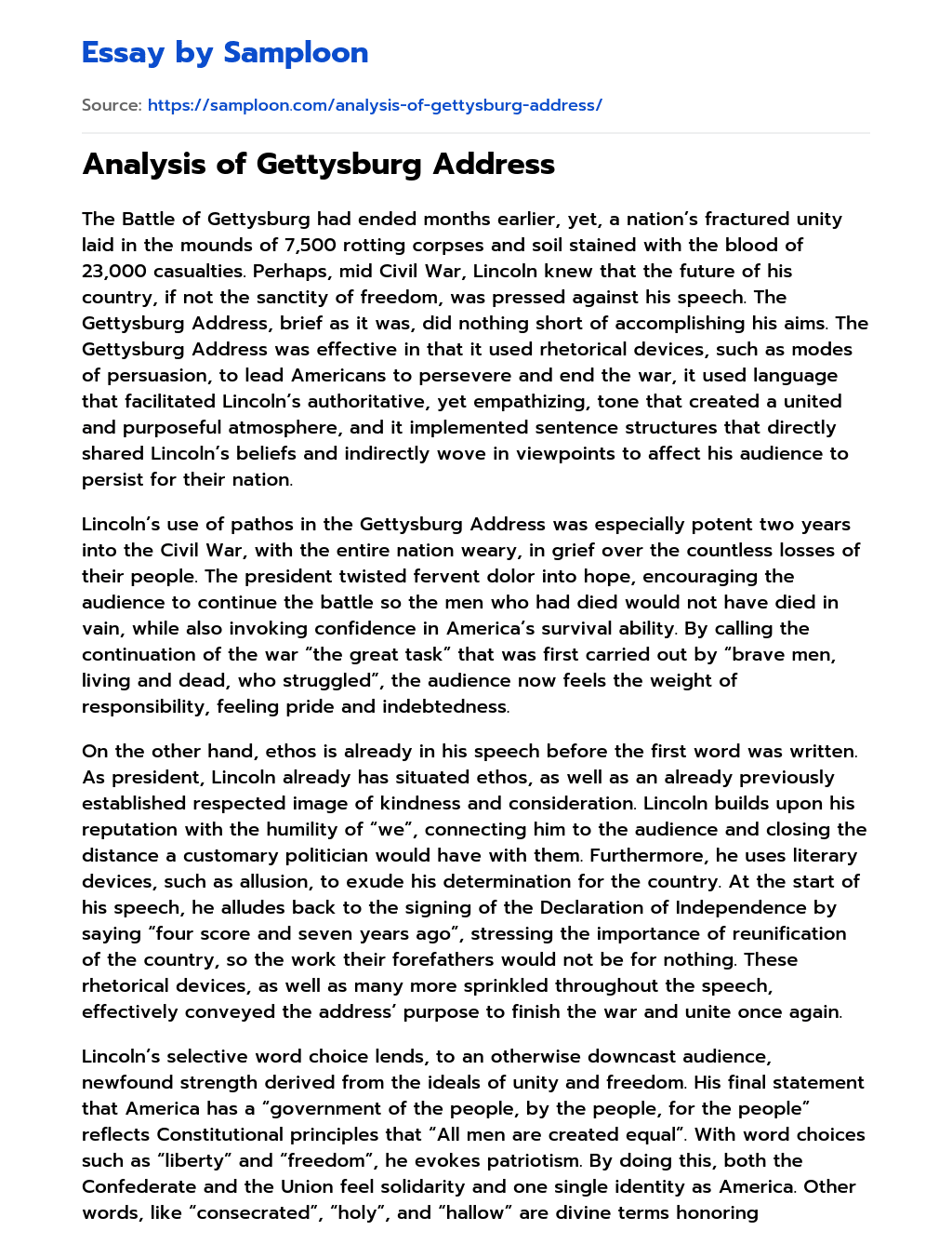 Analysis of Gettysburg Address essay