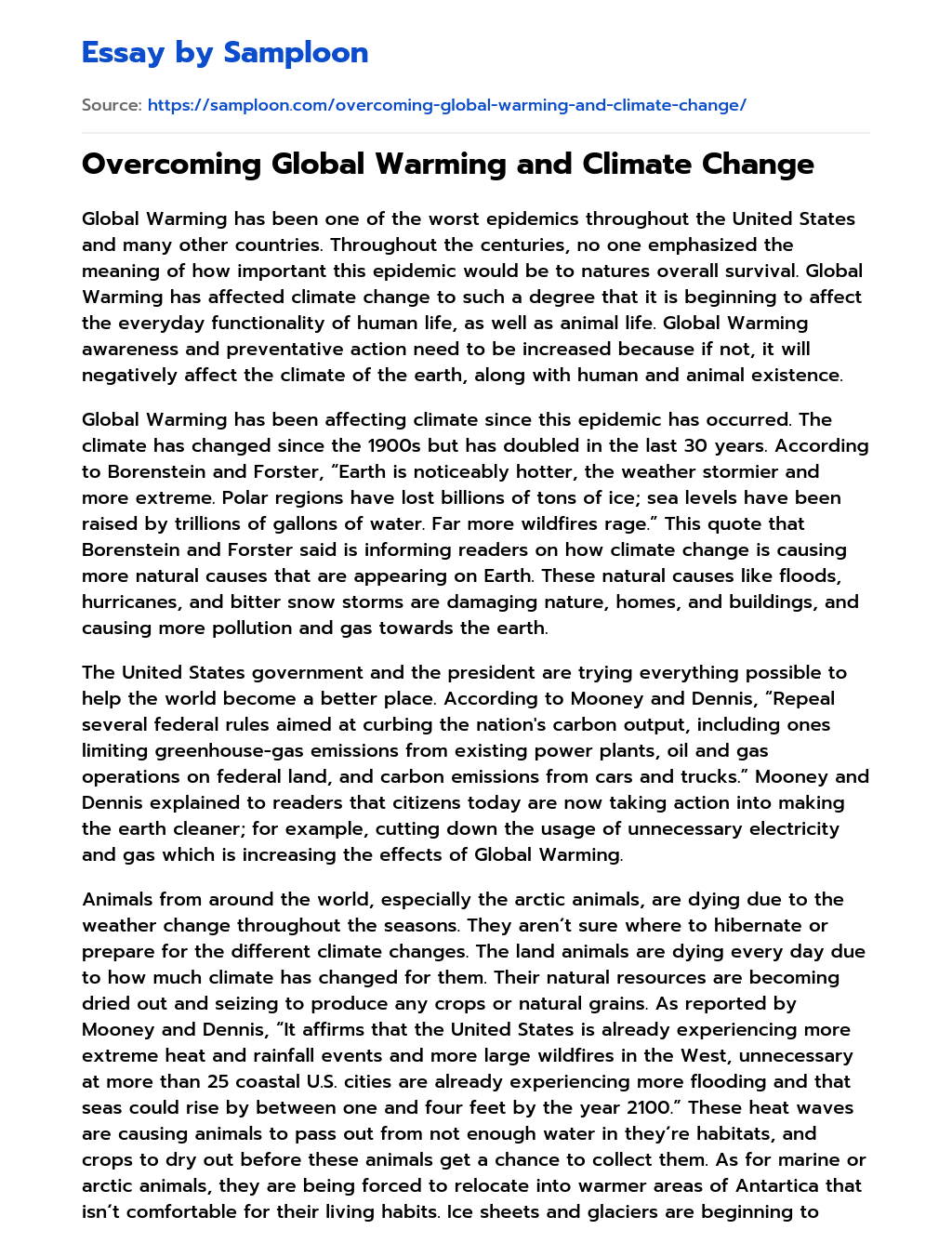 write an essay on global warming and climate change