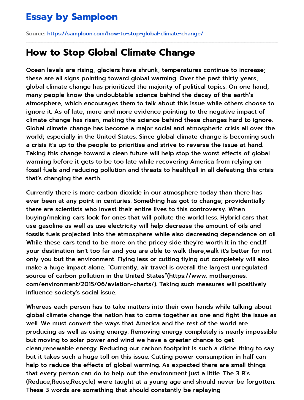 How to Stop Global Climate Change essay