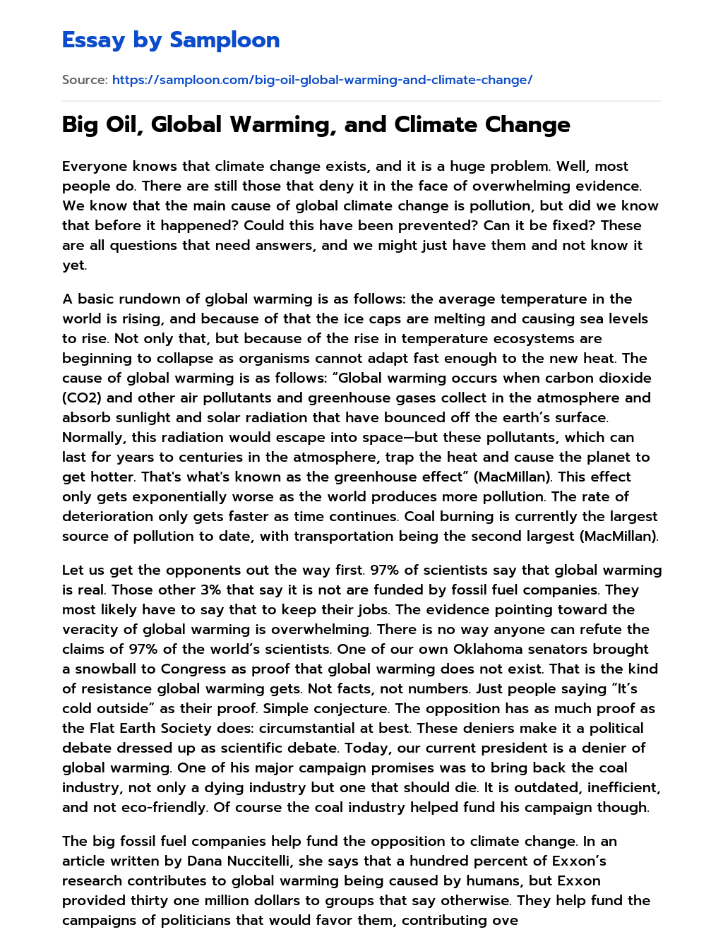 Big Oil, Global Warming, and Climate Change essay