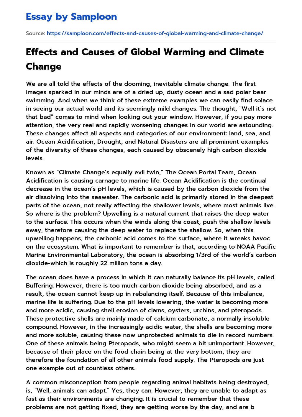 essay about global warming causes