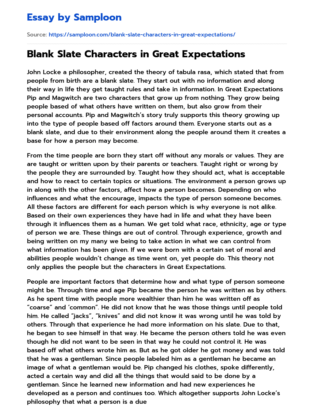 Blank Slate Characters in Great Expectations Personal Essay essay