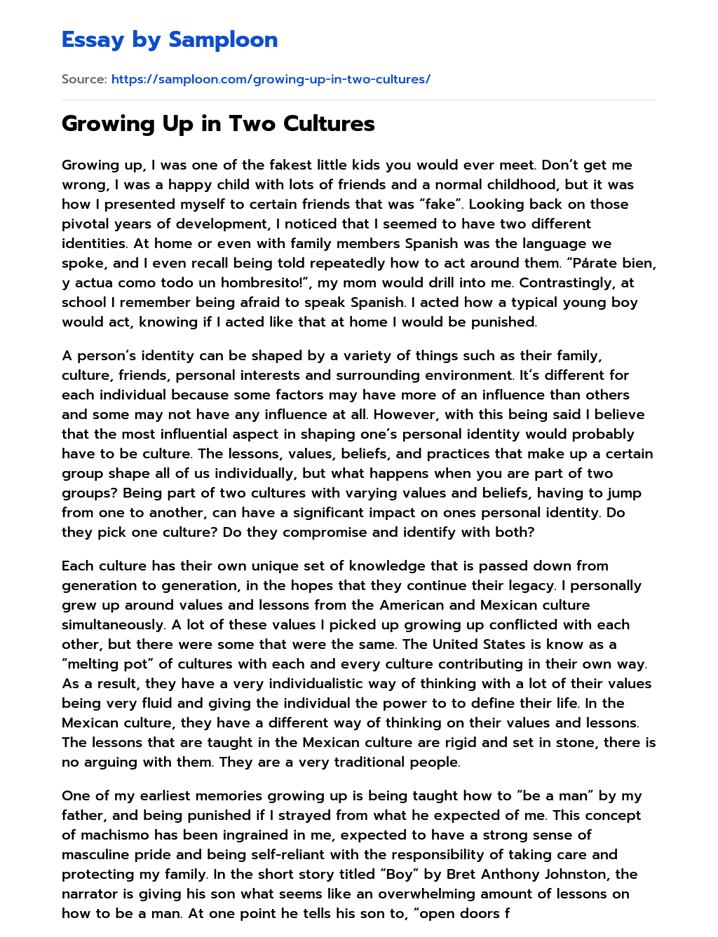 growing up in two cultures essay