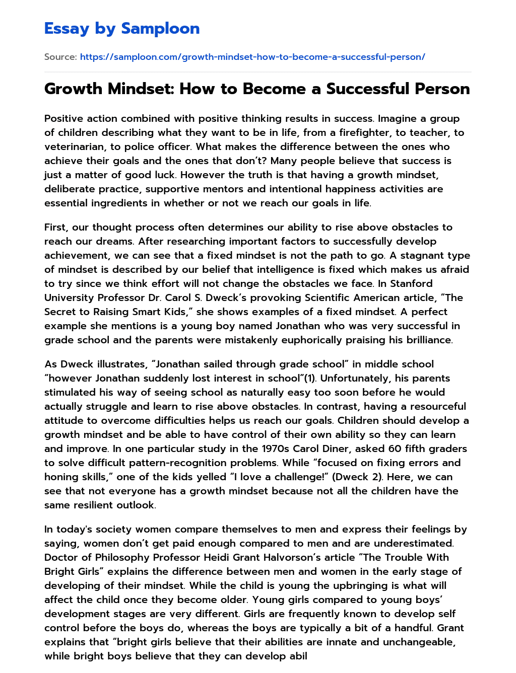 Growth Mindset: How to Become a Successful Person essay