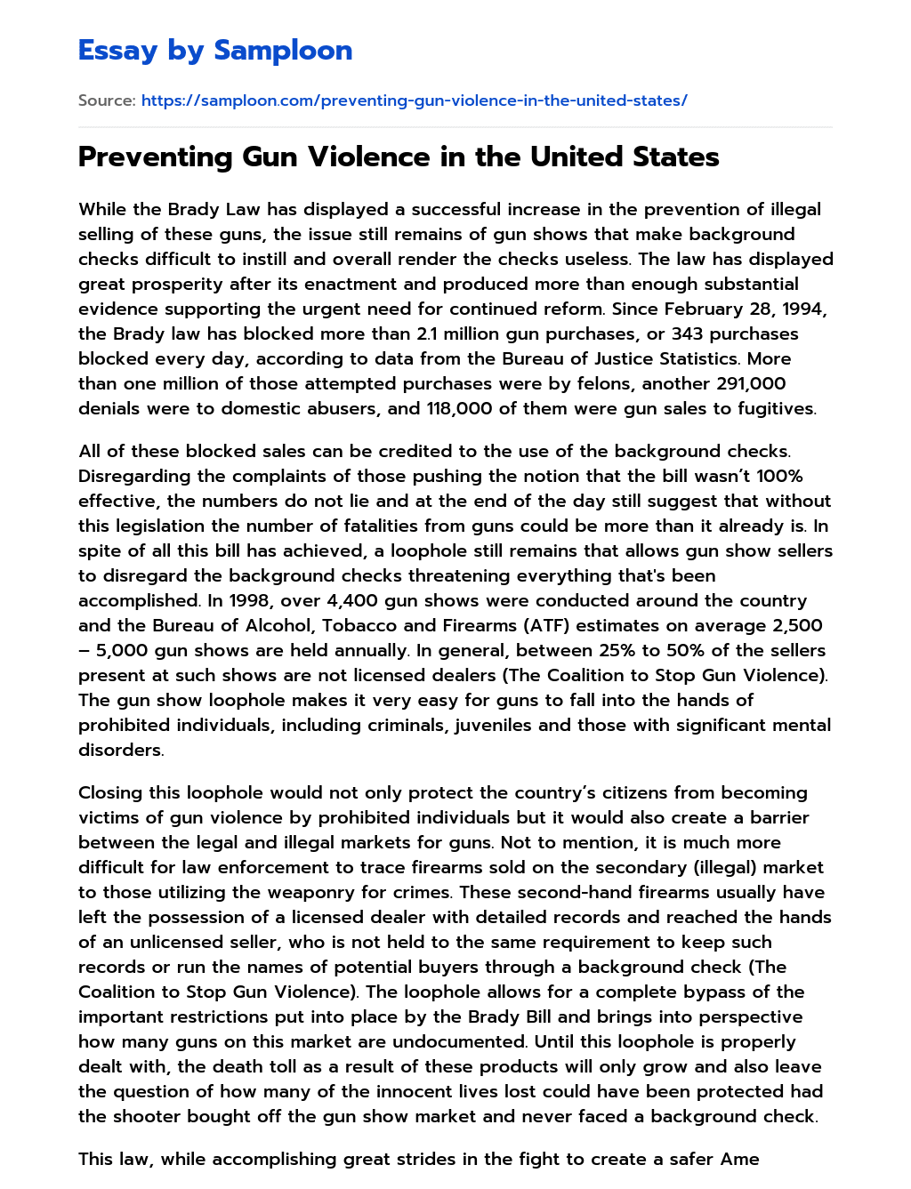 Preventing Gun Violence in the United States essay