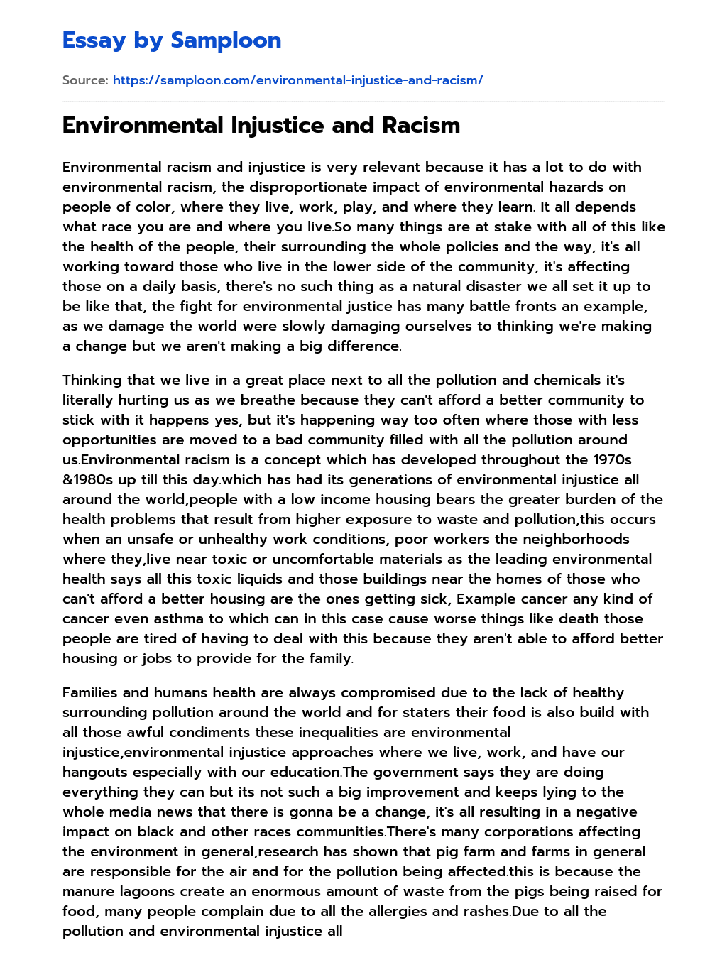 Environmental Injustice and Racism essay