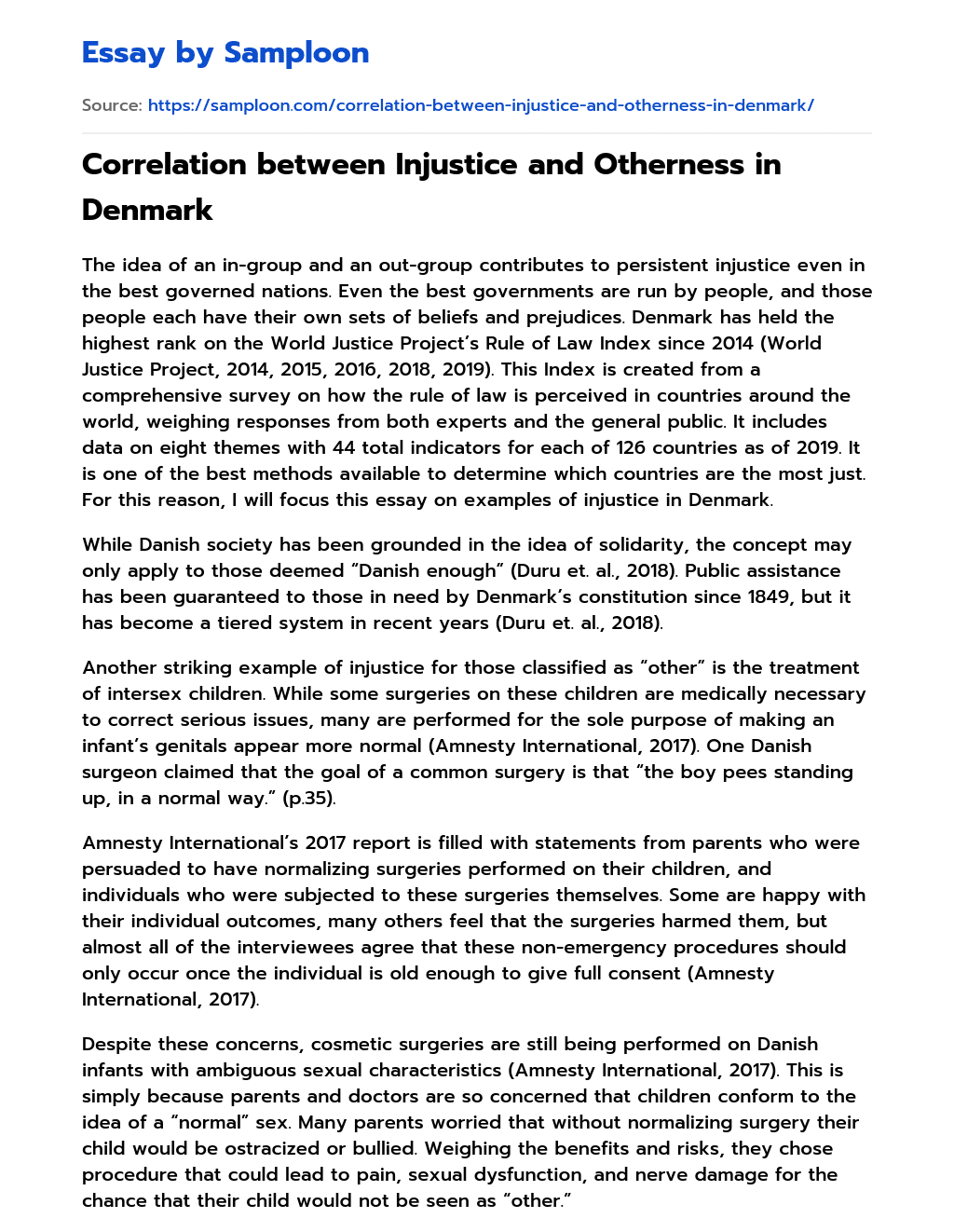 Correlation between Injustice and Otherness in Denmark essay