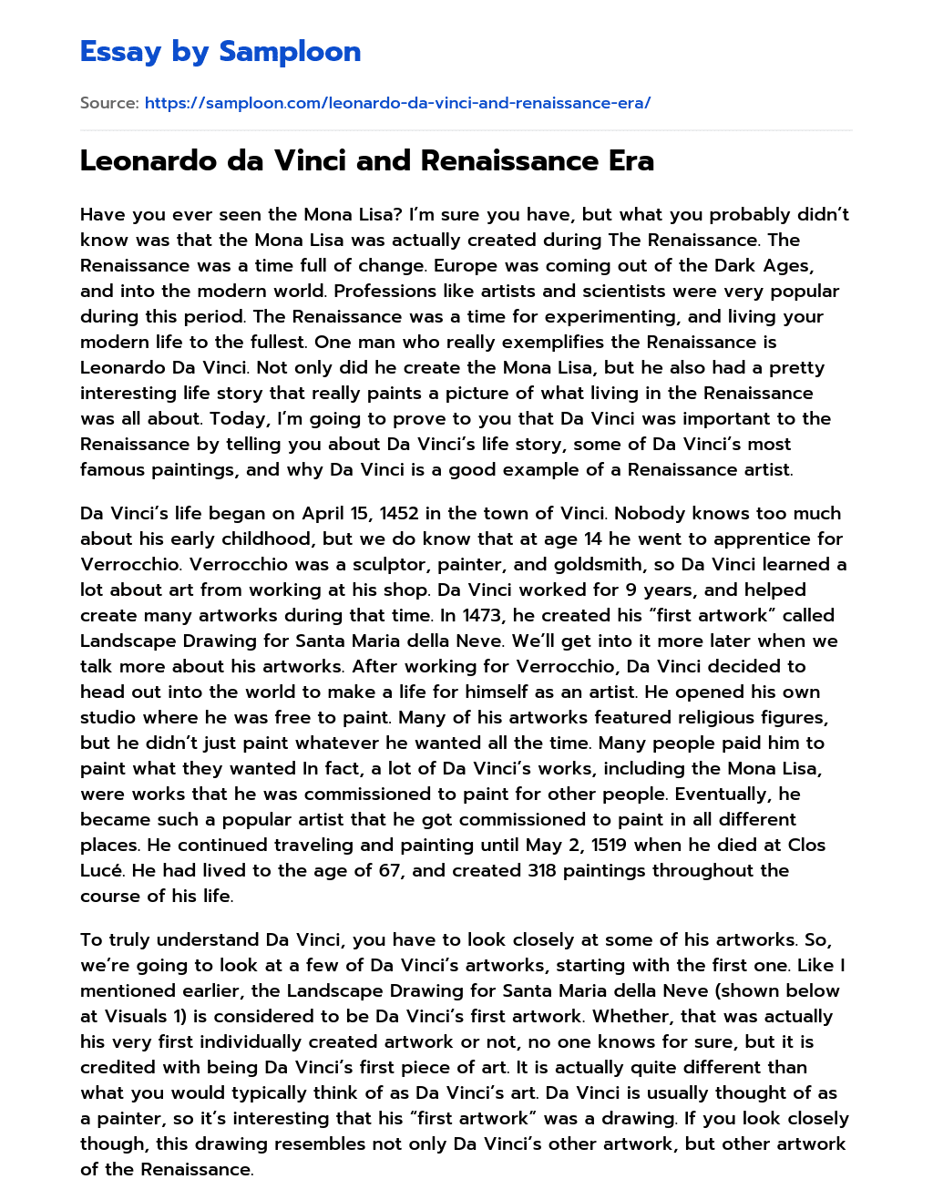 Leonardo da Vinci and Renaissance Era essay