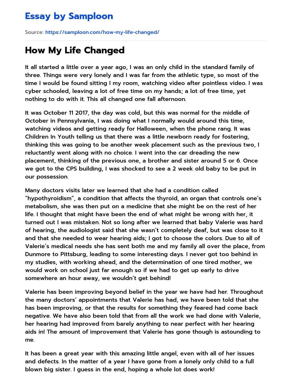 How My Life Changed essay