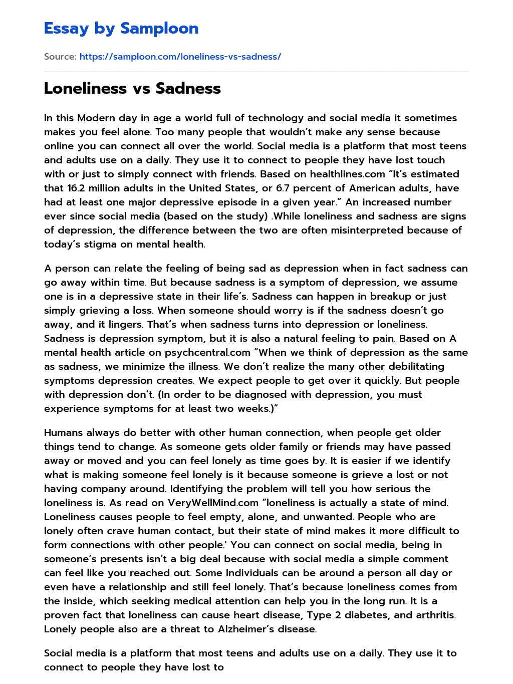 college essay about loneliness