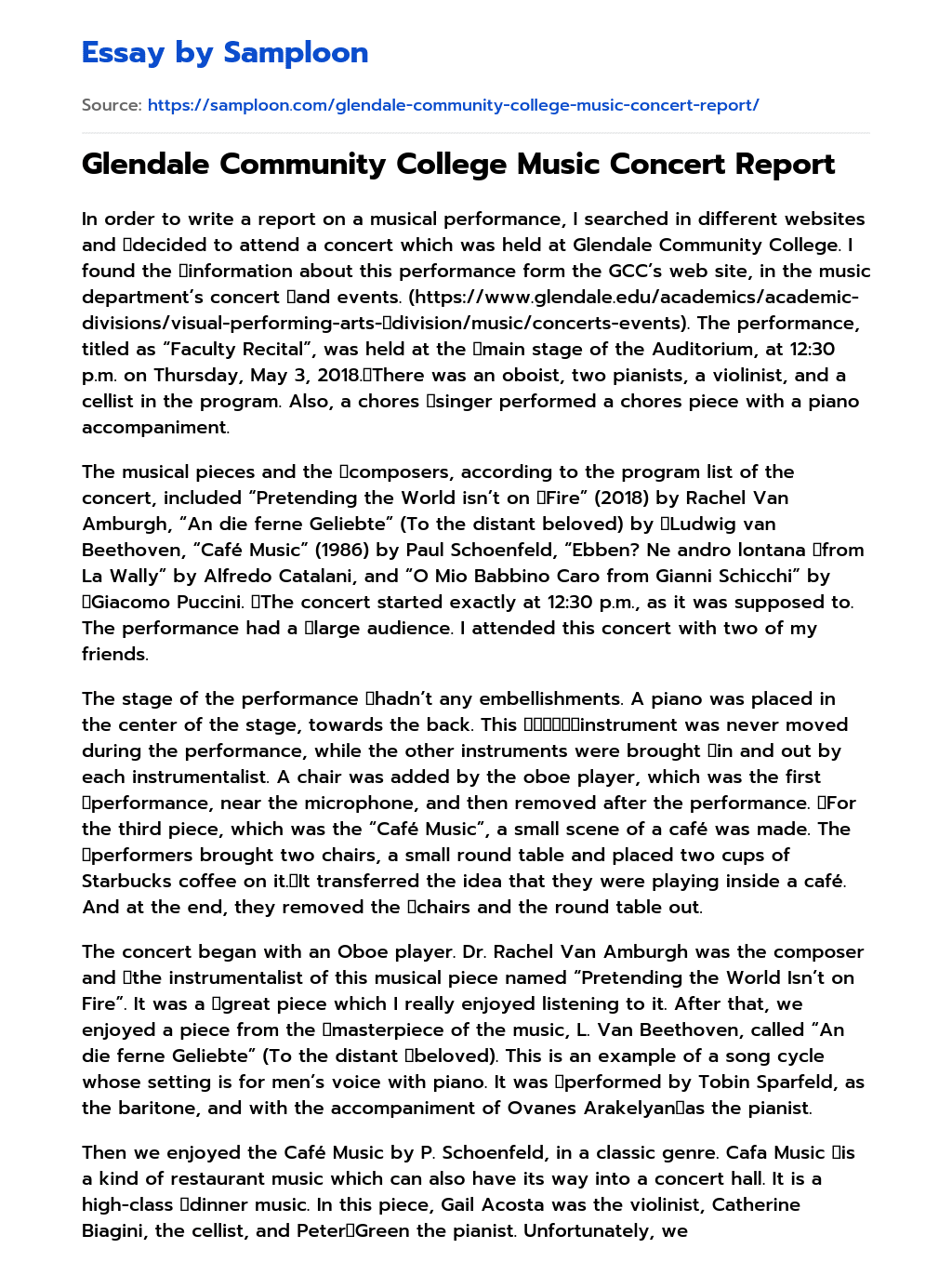 Glendale Community College Music Concert Report essay