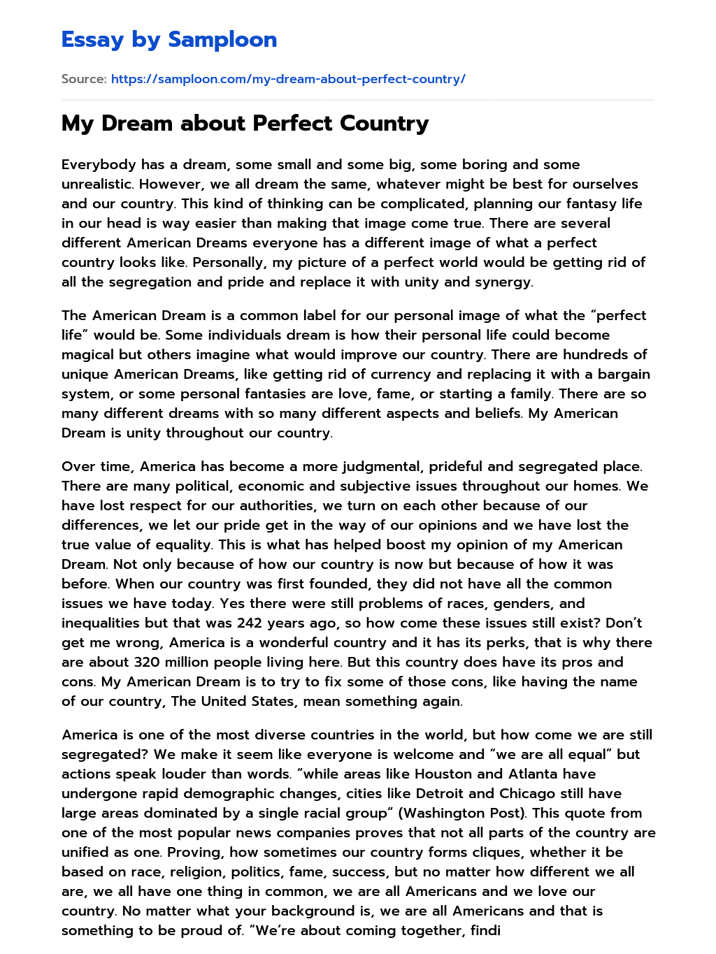 essay on country of my dreams
