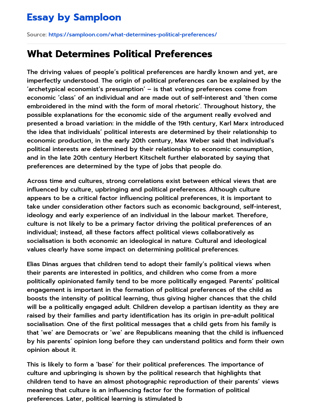 What Determines Political Preferences essay